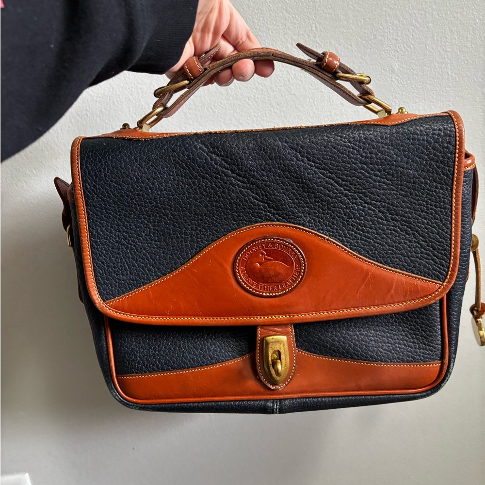 Classic Navy and Brown Leather Satchel